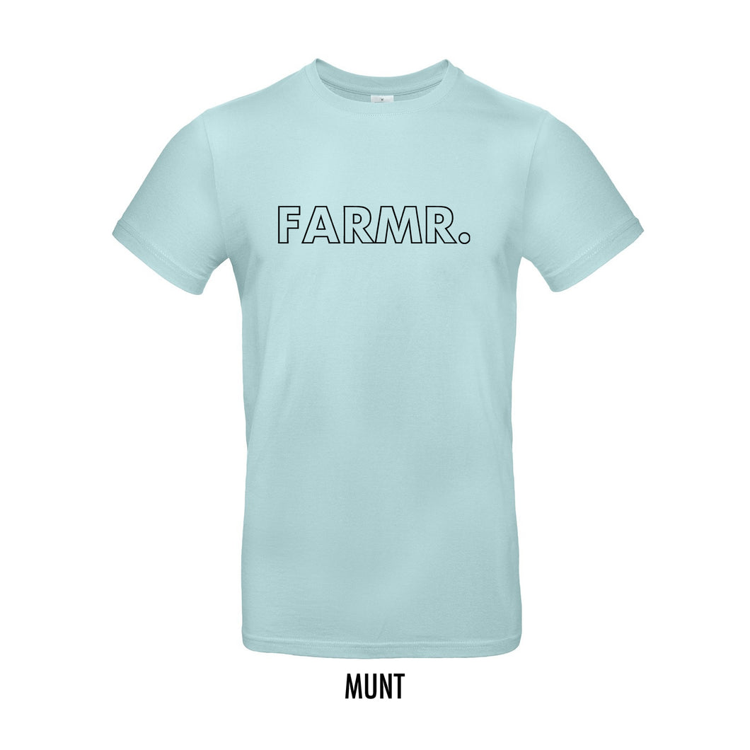 FARMR. Pastel Shirt met grote zwarte open letters