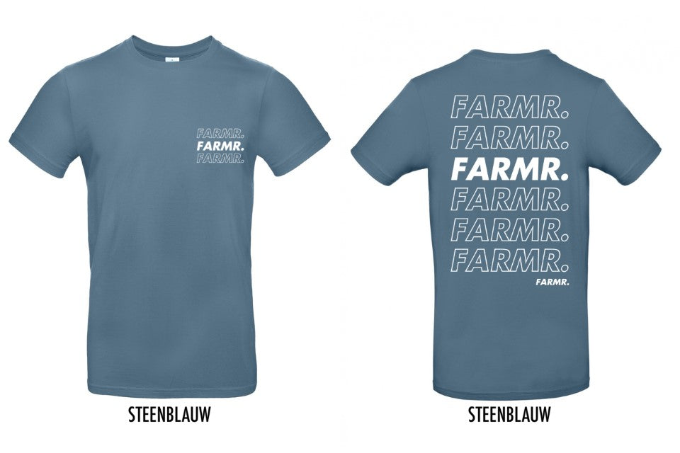 FARMR. Kleuren Shirt met wit cursief logo