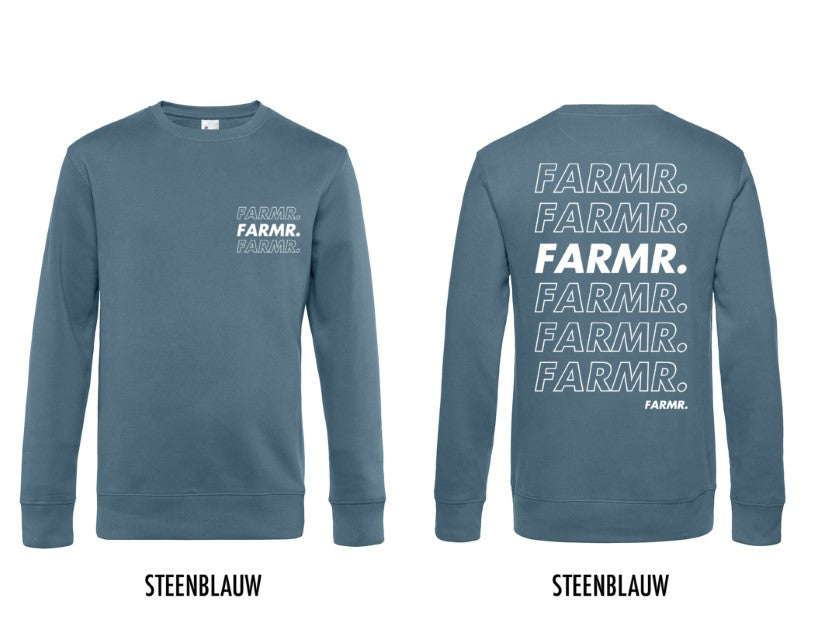 FARMR. Kleuren Sweater met wit cursief logo