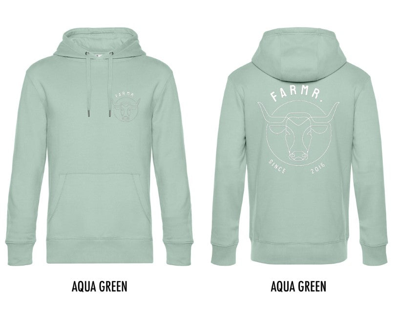 FARMR. Pastel Hoodie met wit bull logo