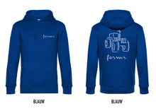 Load image into Gallery viewer, FARMR. Kleuren Hoodie met wit tractor logo
