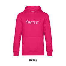 Load image into Gallery viewer, FARMR. Kleuren Hoodie met wit slim logo
