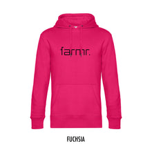 Load image into Gallery viewer, FARMR. Kleuren Hoodie met zwart slim logo
