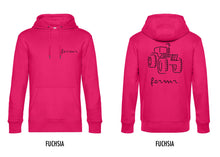 Load image into Gallery viewer, FARMR. Kleuren Hoodie met zwart tractor logo
