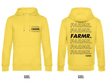 Load image into Gallery viewer, FARMR. Kleuren Hoodie met zwart cursief logo
