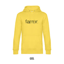 Load image into Gallery viewer, FARMR. Kleuren Hoodie met zwart slim logo
