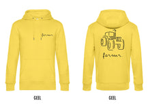 Load image into Gallery viewer, FARMR. Kleuren Hoodie met zwart tractor logo
