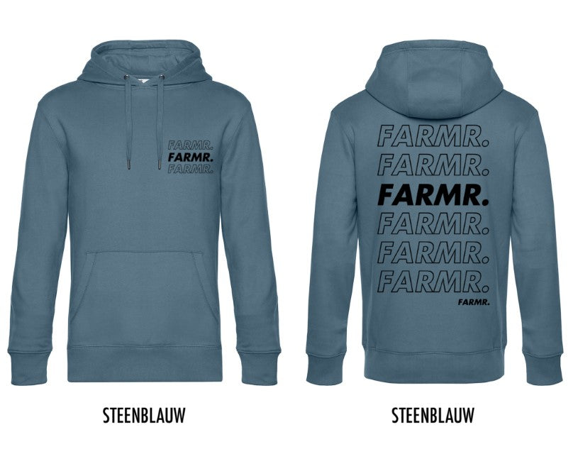 FARMR. Kleuren Hoodie met zwart cursief logo