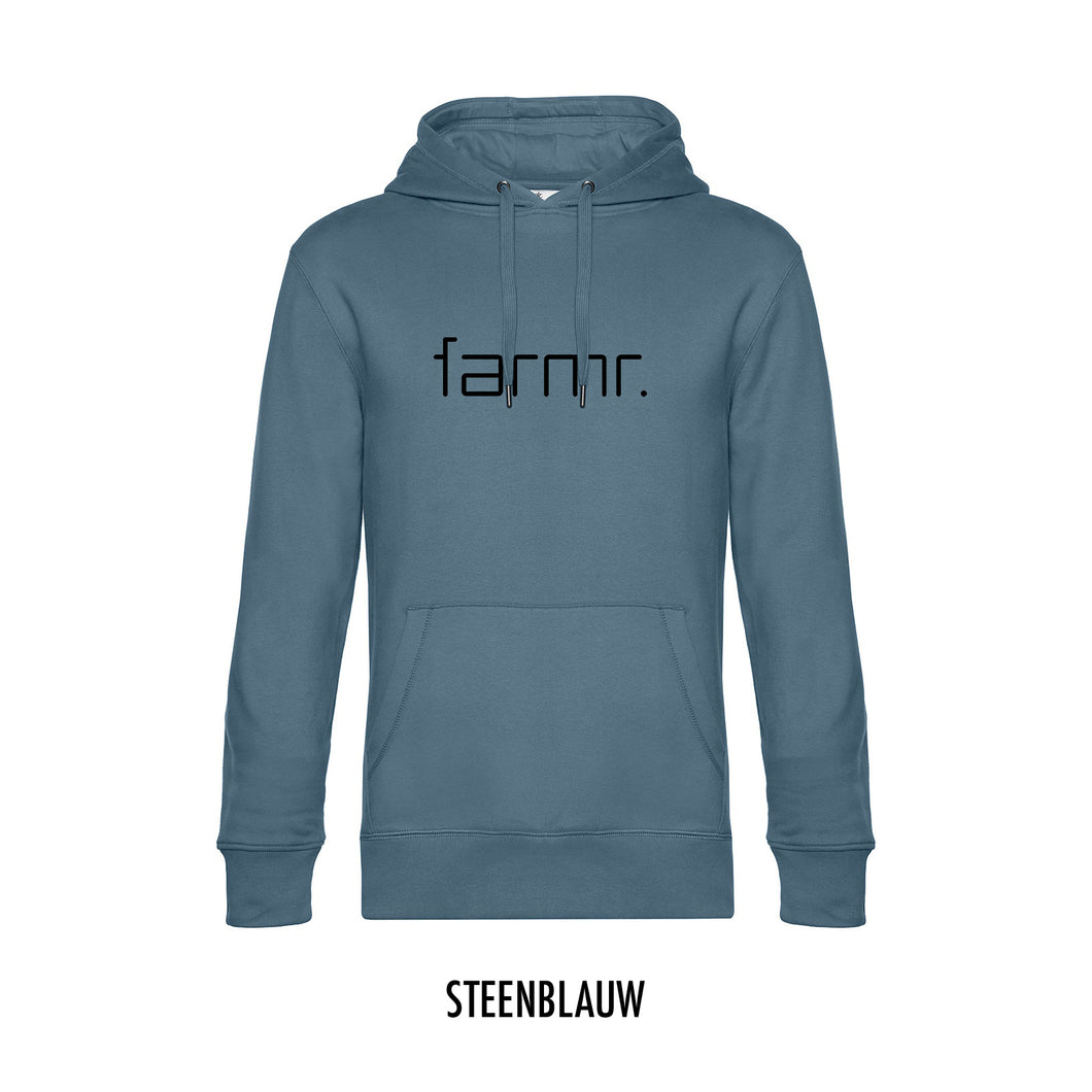 FARMR. Kleuren Hoodie met zwart slim logo