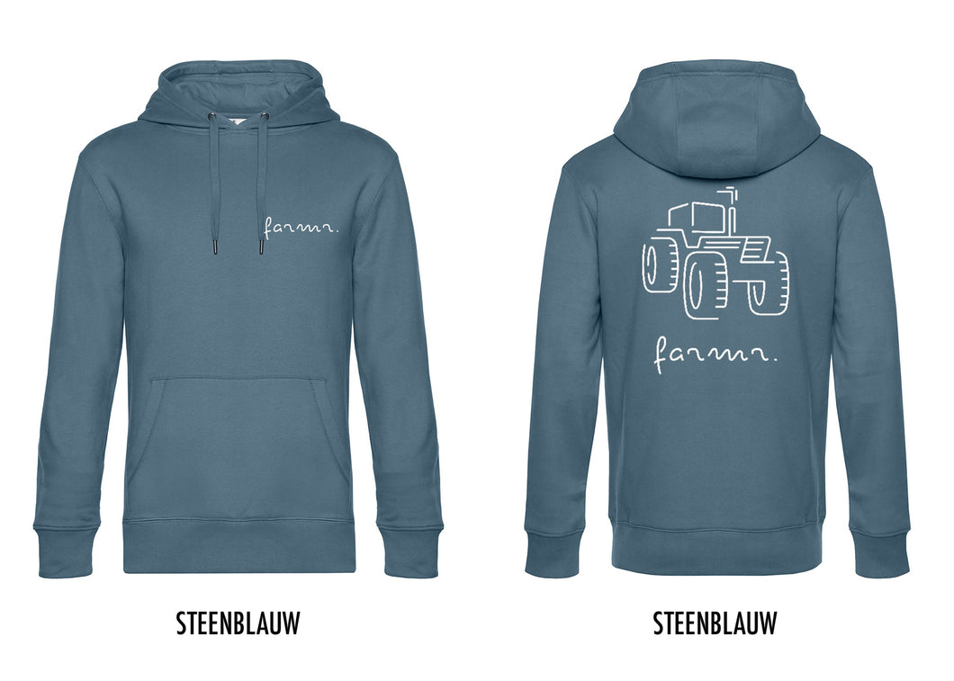 FARMR. Kleuren Hoodie met wit tractor logo