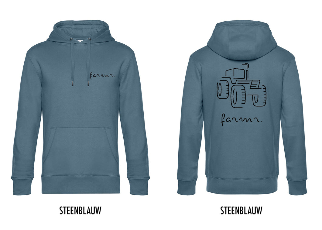 FARMR. Kleuren Hoodie met zwart tractor logo