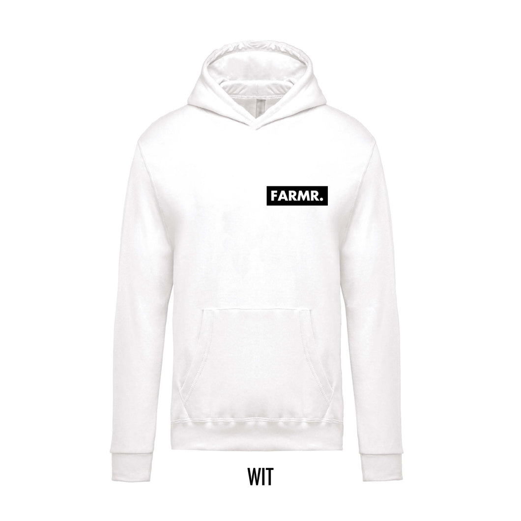 FARMR. Kids hoodie met klein zwart block logo