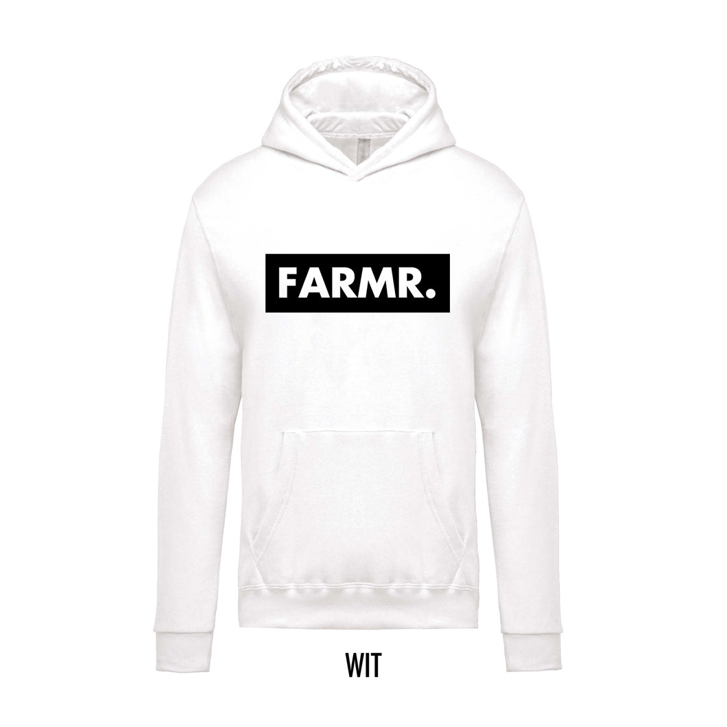 FARMR. Kids hoodie met groot zwart block logo