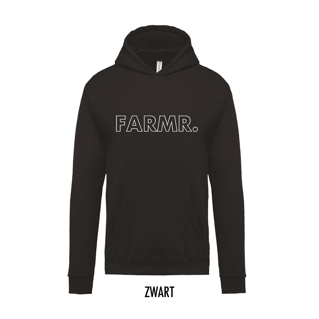 FARMR. Kids hoodie met grote witte open letters