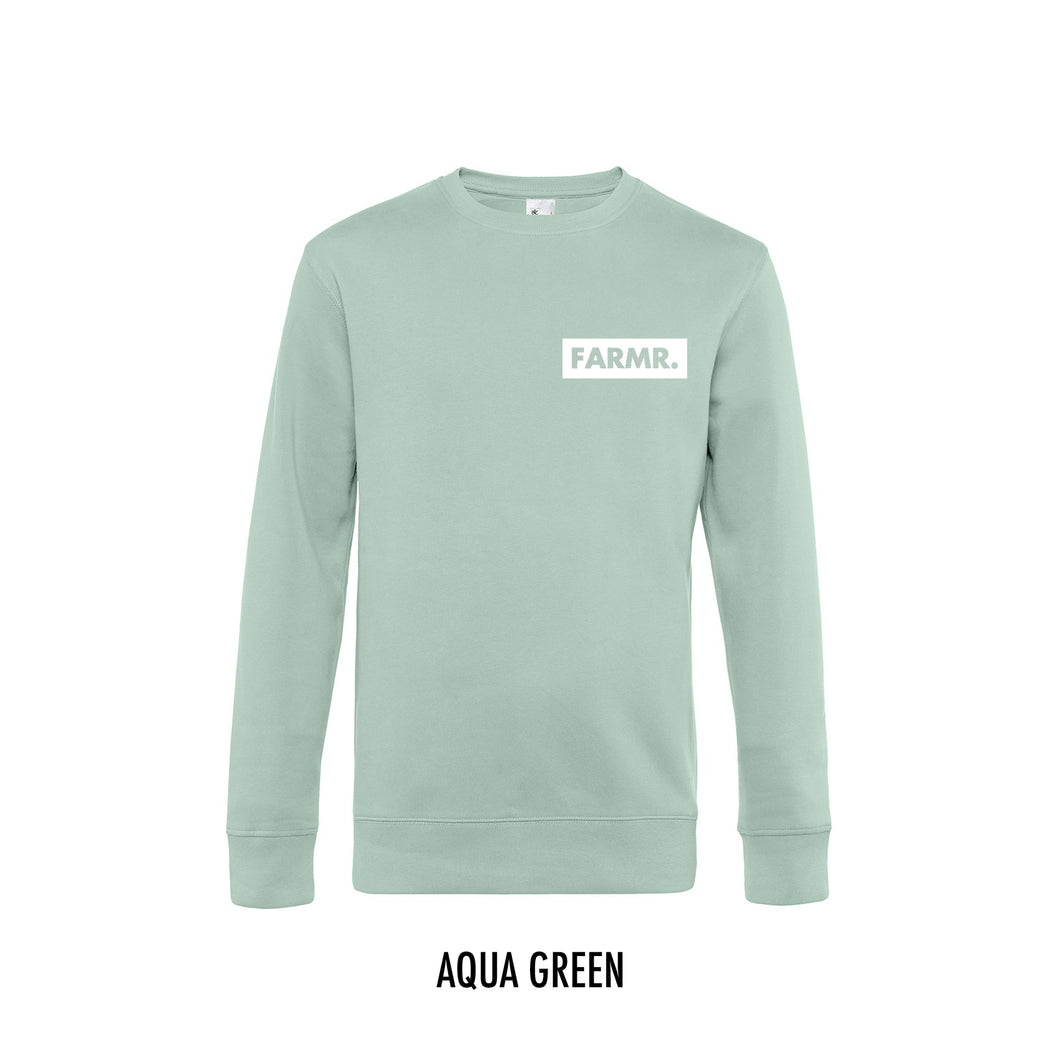 FARMR. Pastel Sweater met klein wit block logo