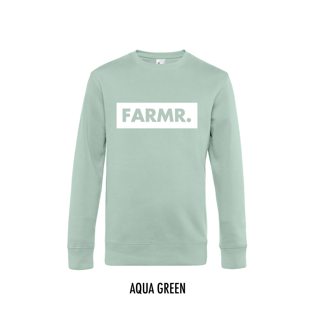 FARMR. Pastel Sweater met groot wit block logo