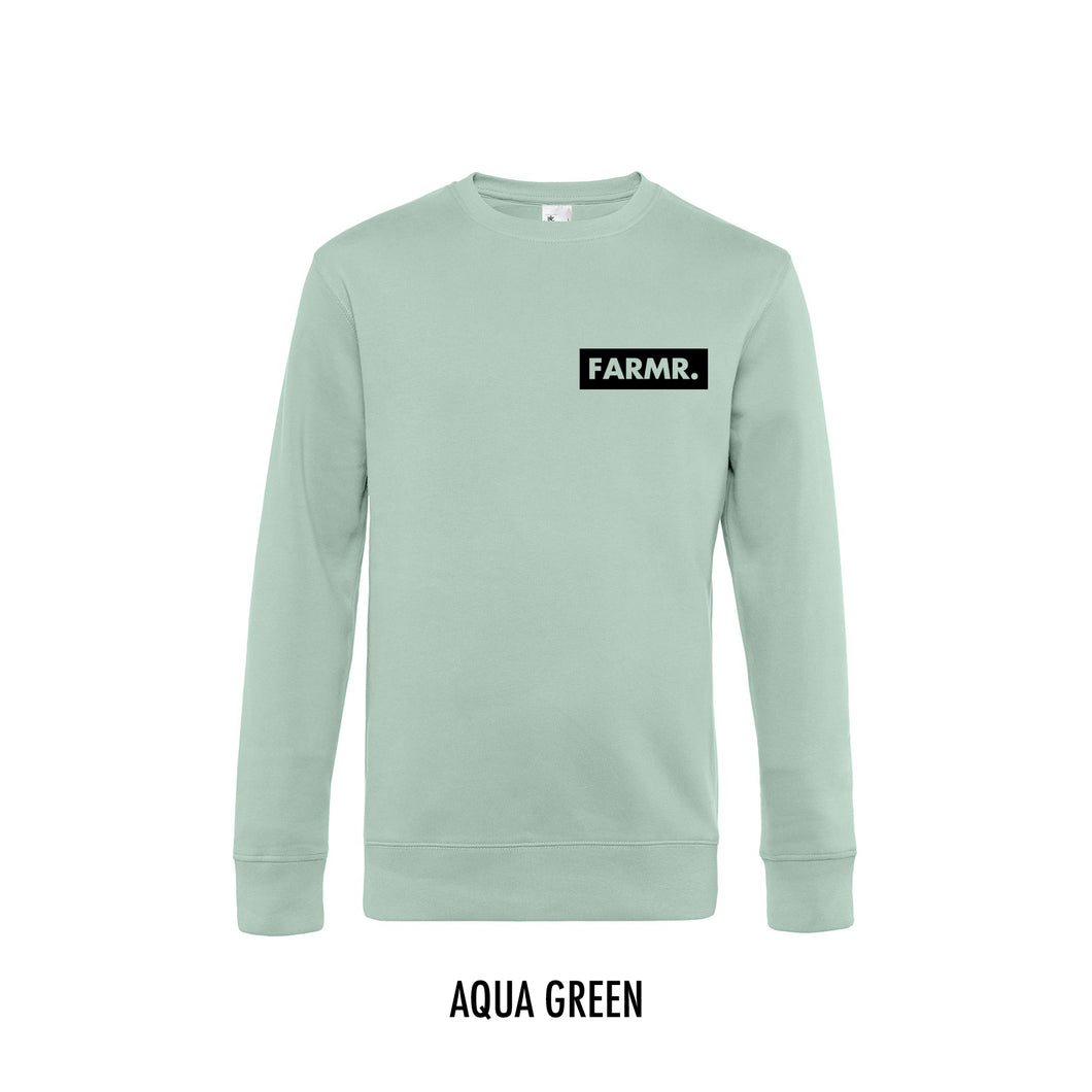 FARMR. Pastel Sweater met klein zwart block logo