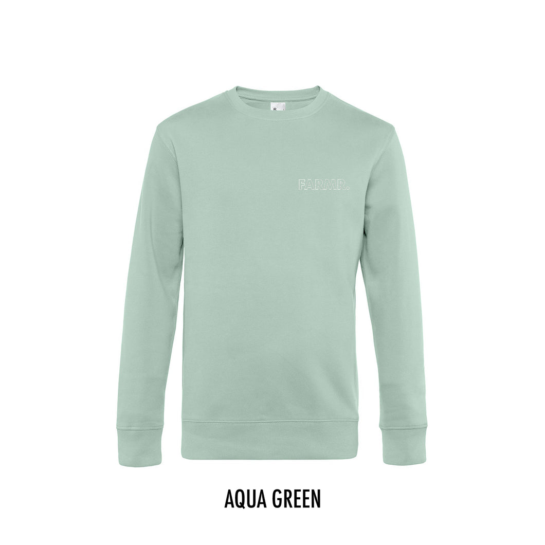 FARMR. Pastel Sweater met kleine witte open letters