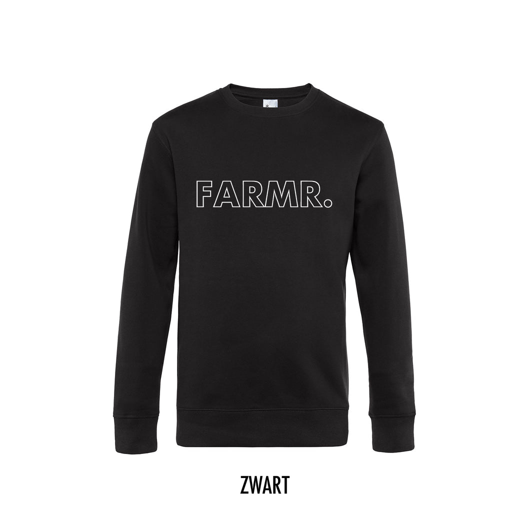 FARMR. Basic Sweater met grote witte open letters