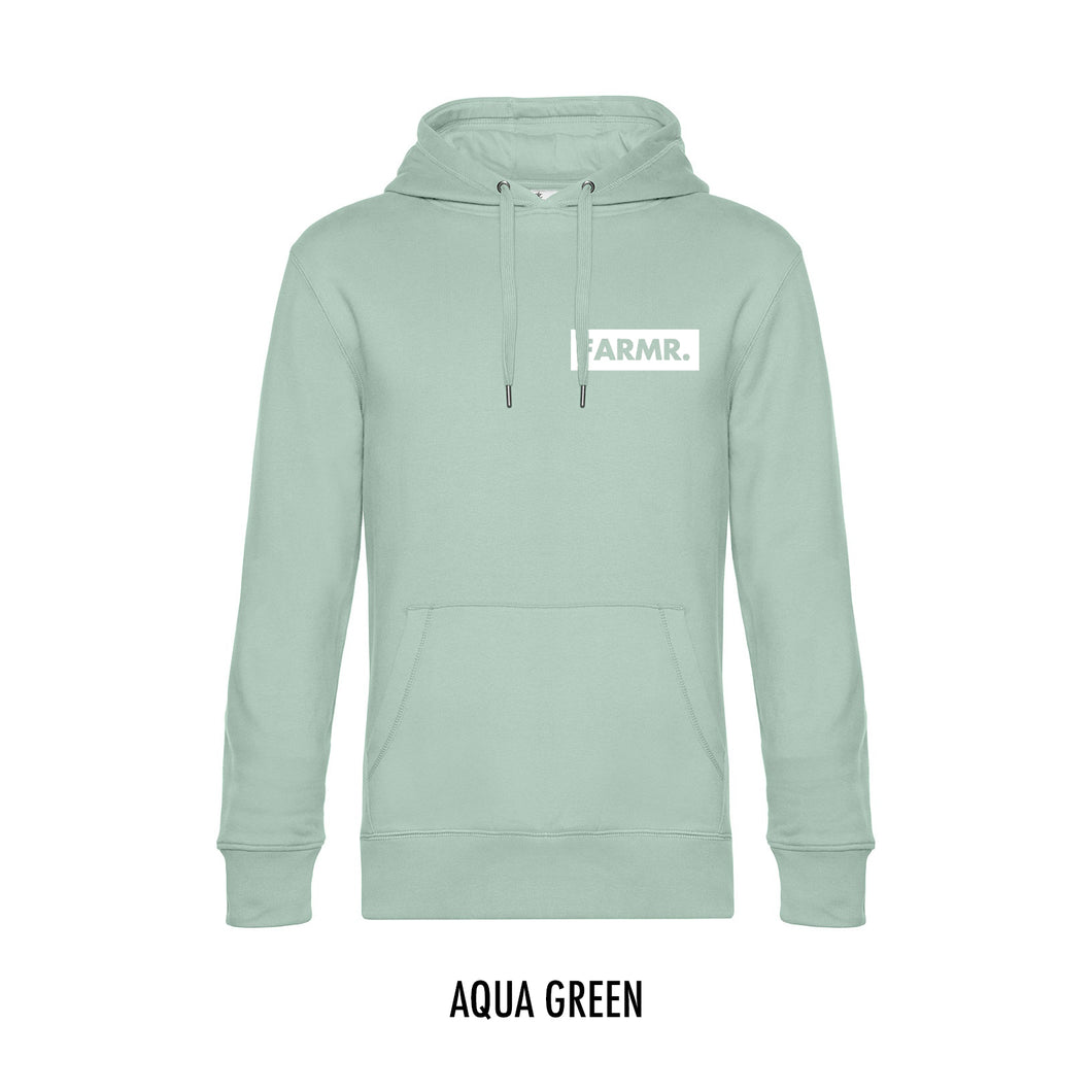 FARMR. Pastel Hoodie met klein wit block logo