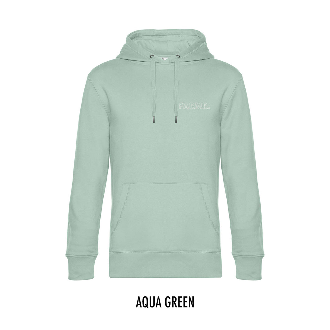 FARMR. Pastel Hoodie met kleine witte open letters