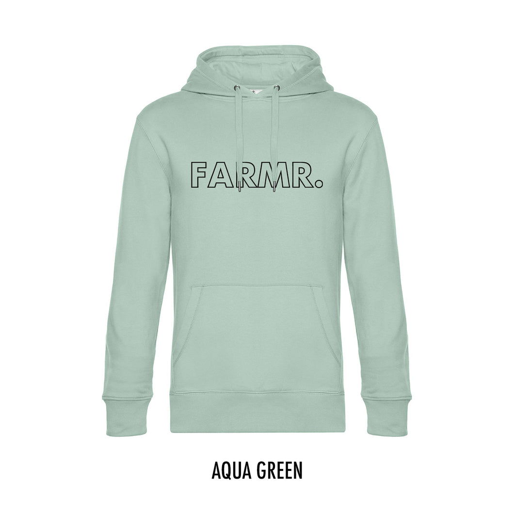 FARMR. Pastel Hoodie met grote zwarte open letters