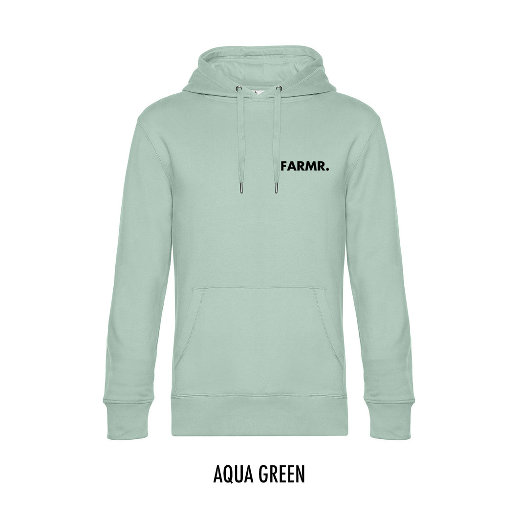 FARMR. Pastel Hoodie met kleine zwarte volle letters