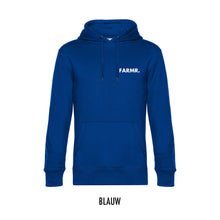 Load image into Gallery viewer, FARMR. Kleuren Hoodie met kleine witte volle letters
