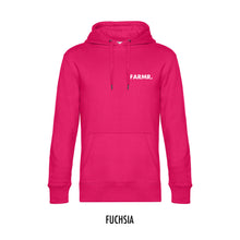 Load image into Gallery viewer, FARMR. Kleuren Hoodie met kleine witte volle letters
