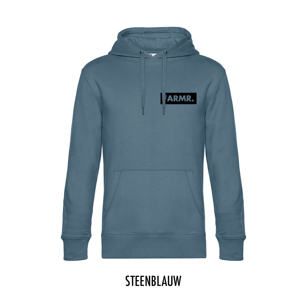 FARMR. Kleuren Hoodie met klein zwart block logo