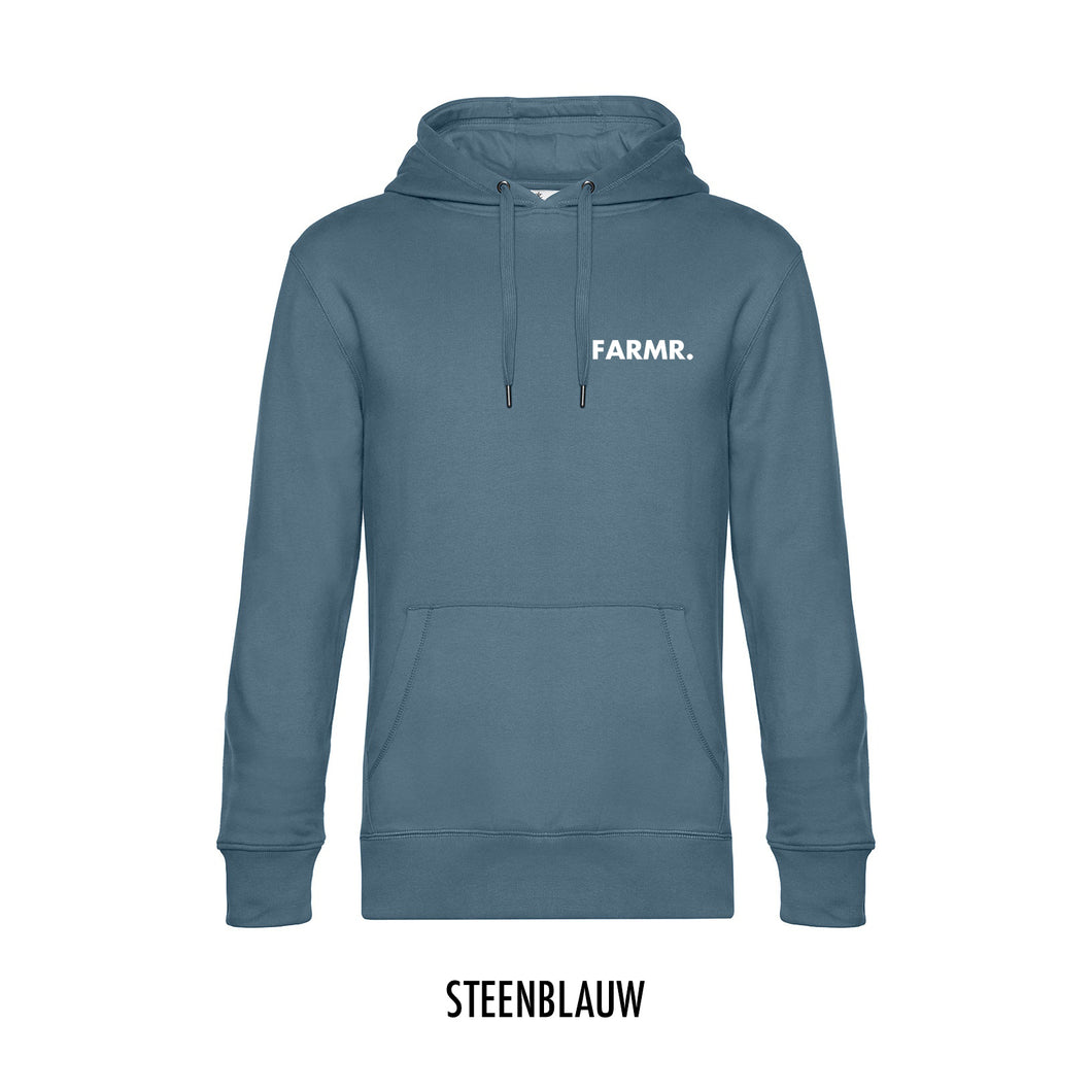 FARMR. Kleuren Hoodie met kleine witte volle letters