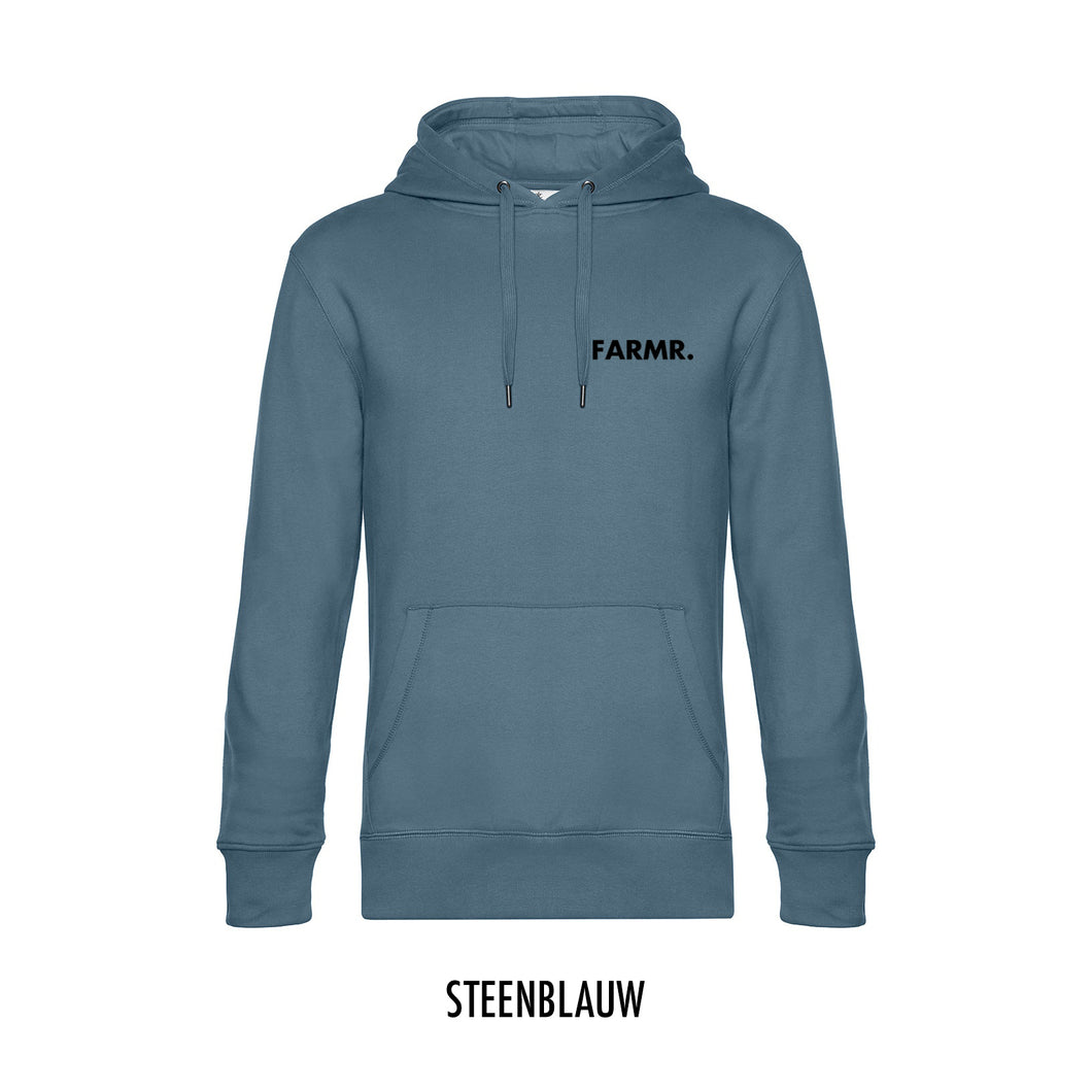 FARMR. Kleuren Hoodie met kleine zwarte volle letters