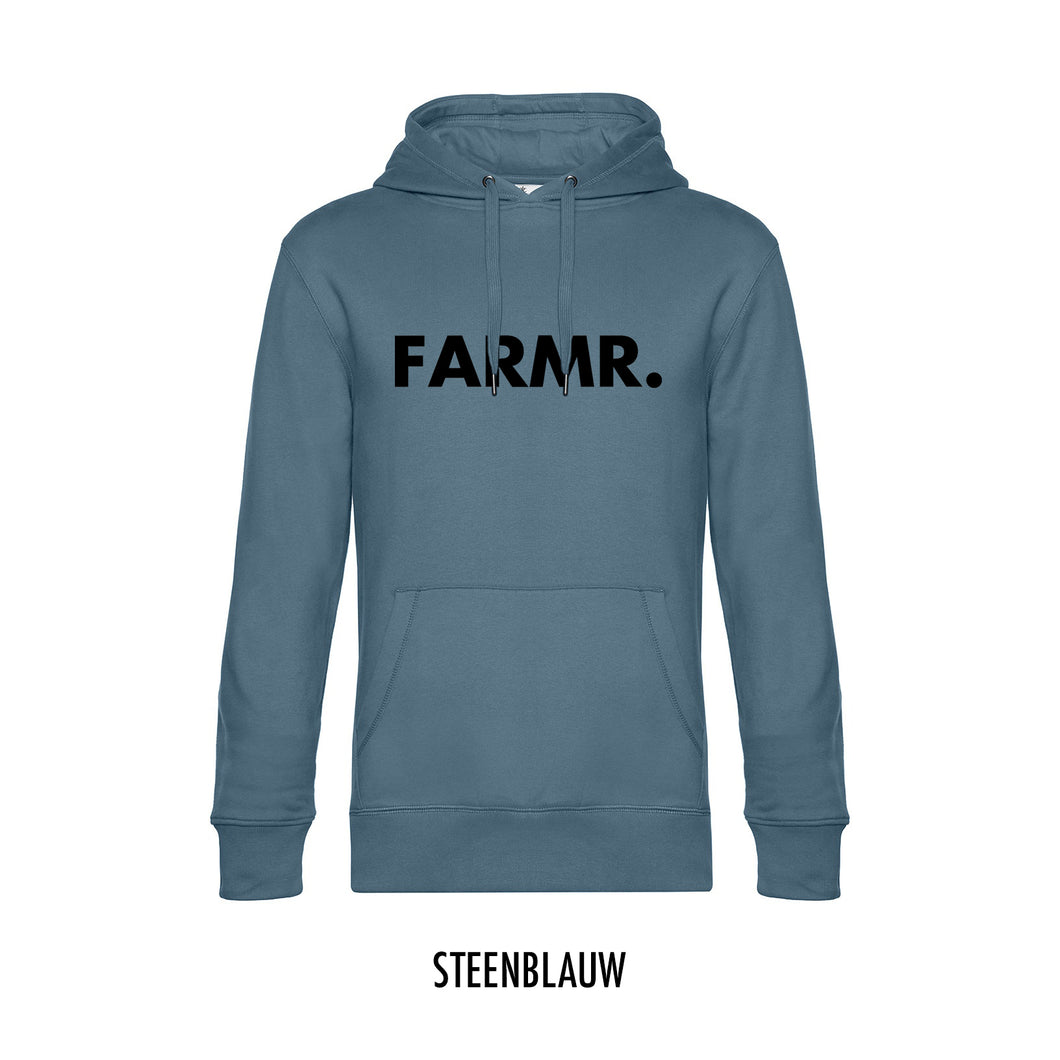 FARMR. Kleuren Hoodie met grote zwarte volle letters