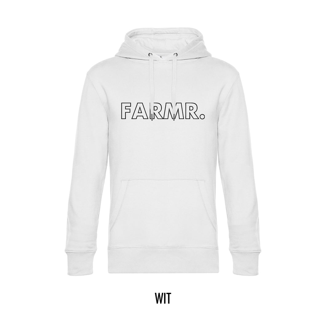 FARMR. Basic Hoodie met grote zwarte open letters