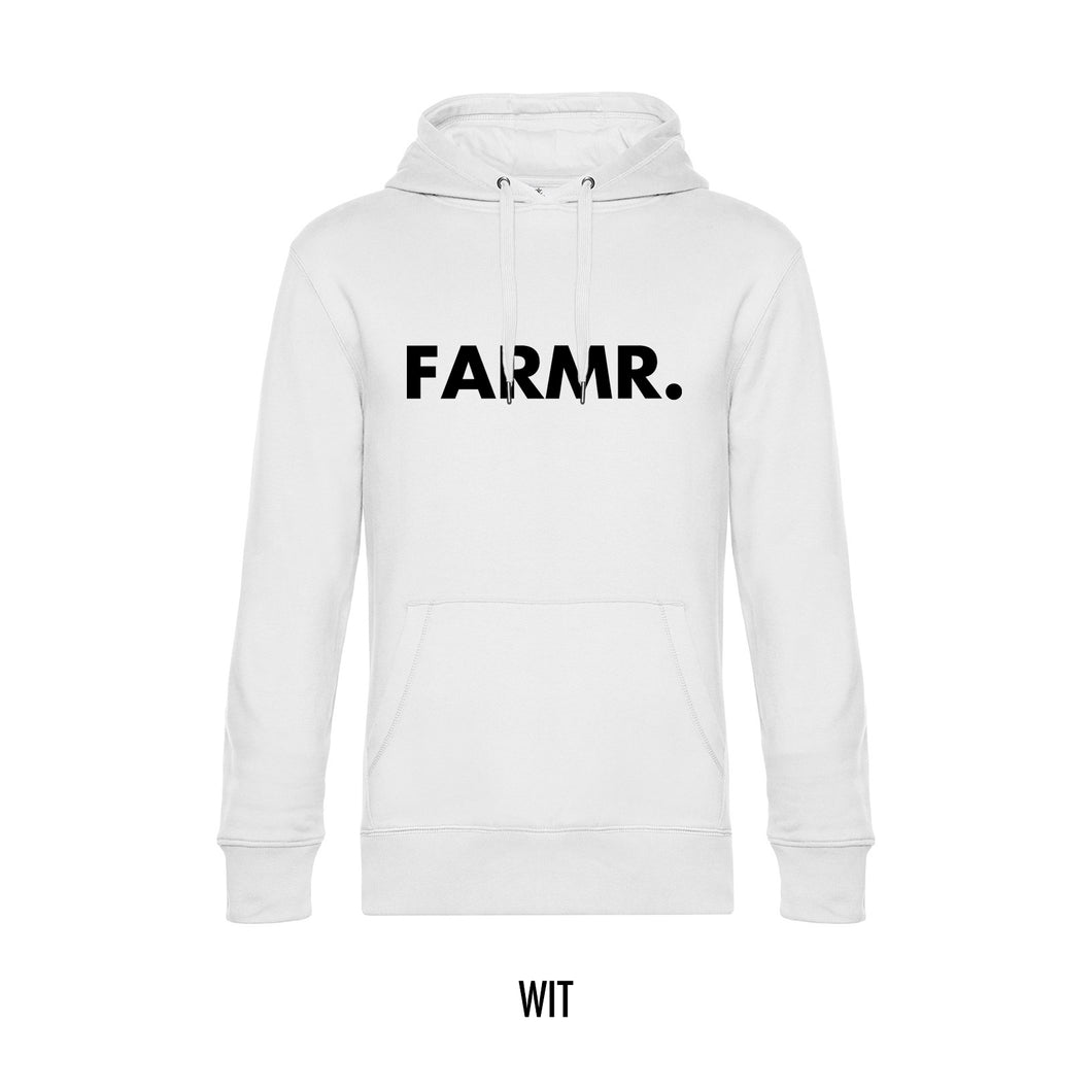 FARMR. Basic Hoodie met grote zwarte volle letters