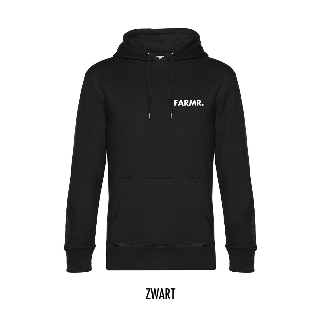 FARMR. Basic Hoodie met kleine witte volle letters